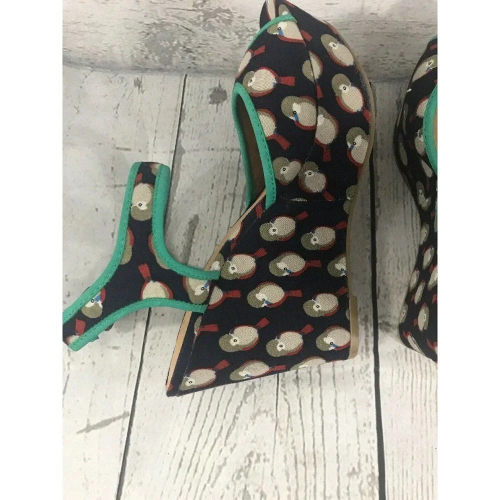 Report SHALA Navy Blue Bird Wedge Heel Sandals
